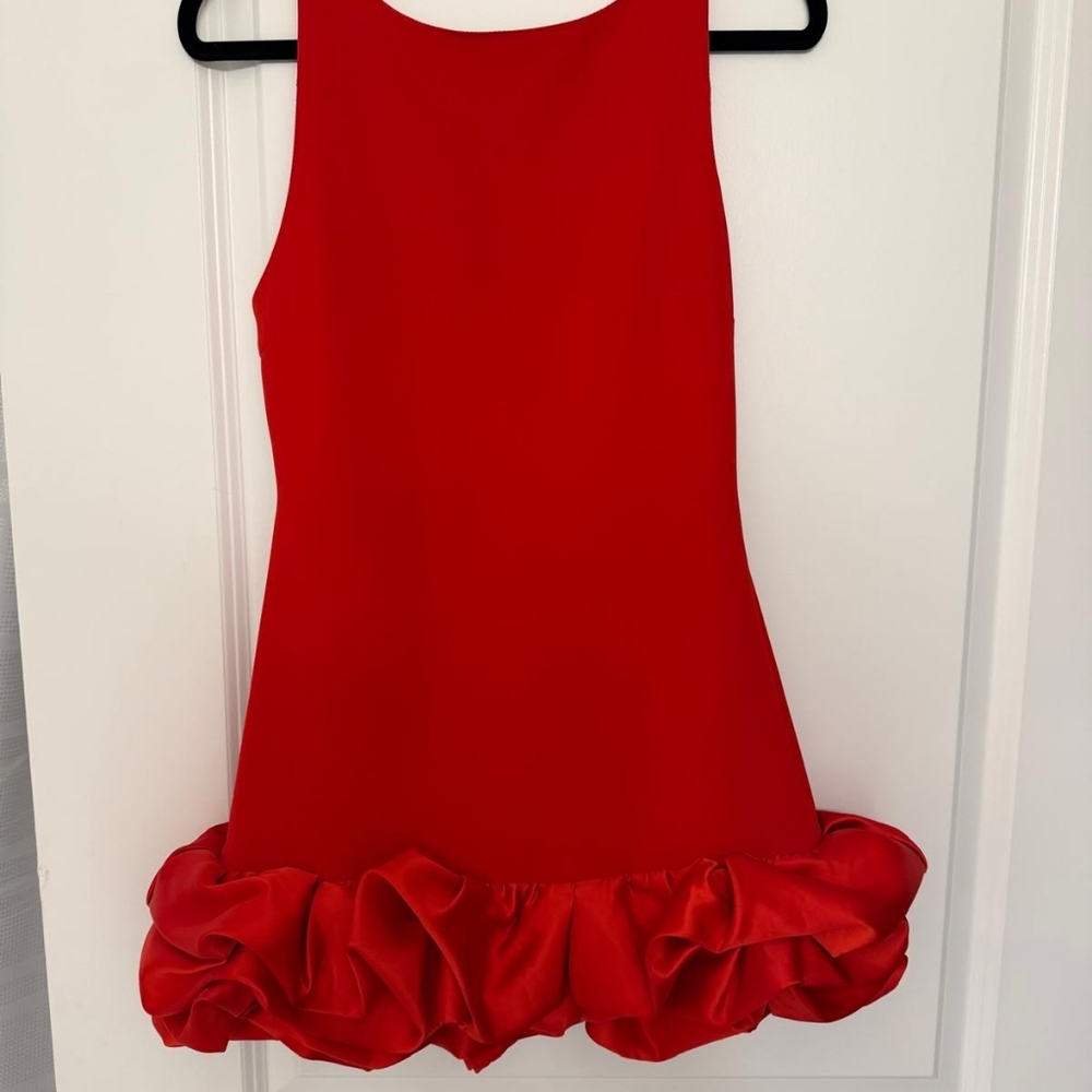 Mew Mews Red Bubble Hem Ruffle Mini Dress – Sleeveless, Scoop Back, Size Small